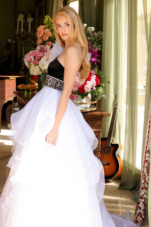 Ava Presley 39557 prom dress images.  Ava Presley 39557 is available in these colors: Black White, White Lilac, Pink Fuchsia.