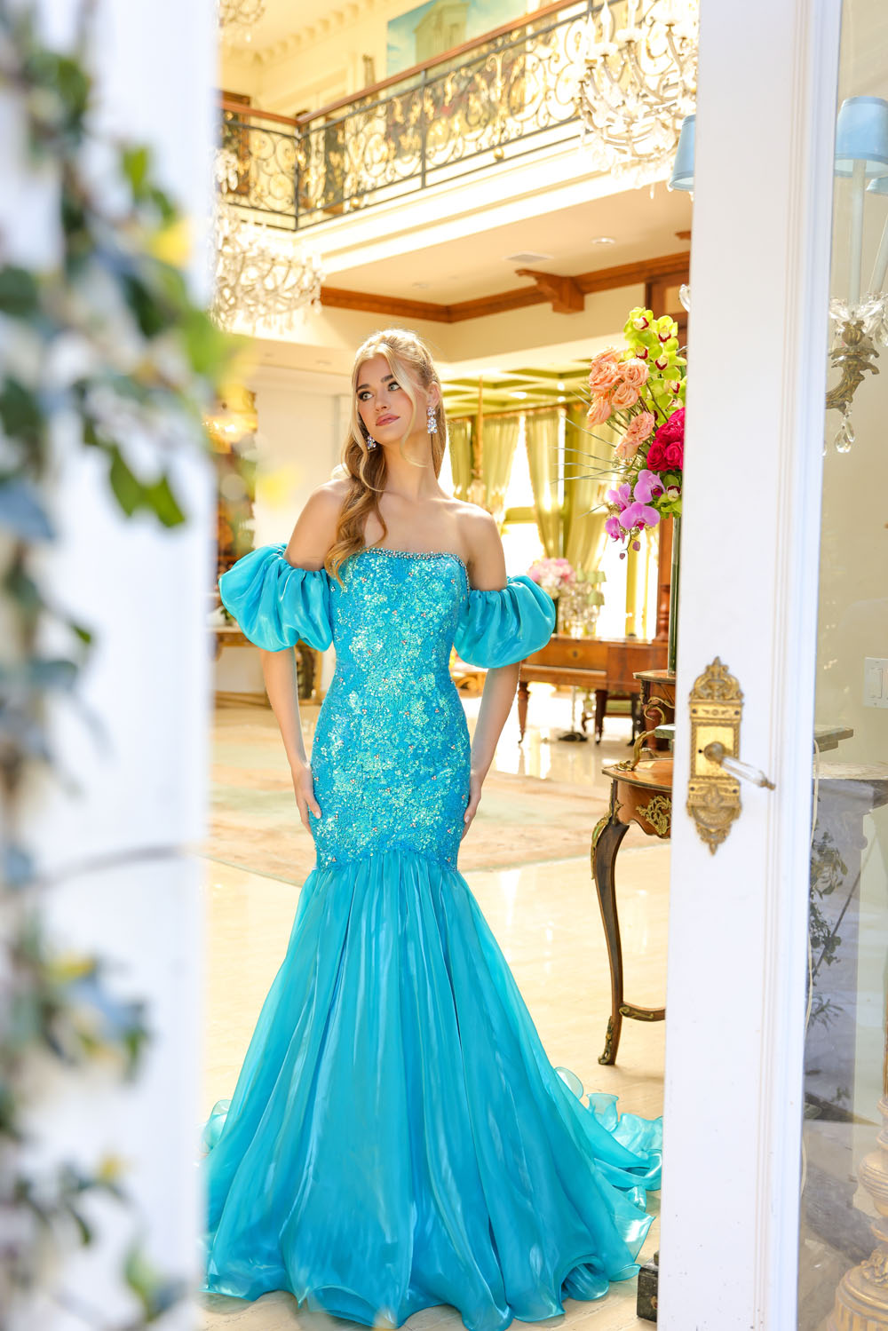 Ava Presley 39570 prom dress images. Ava Presley 39570 is available in these colors: Turquoise, Pink, Black, Coral, Off White, Fuchsia.