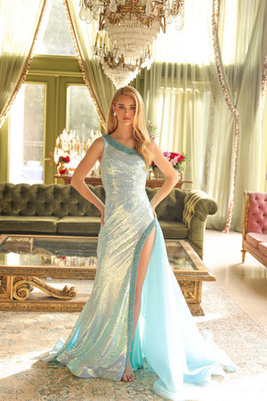 Ava Presley 39572 prom dress images.  Ava Presley 39572 is available in these colors: Iridescent Aqua, Red, Black, Iridescent White.