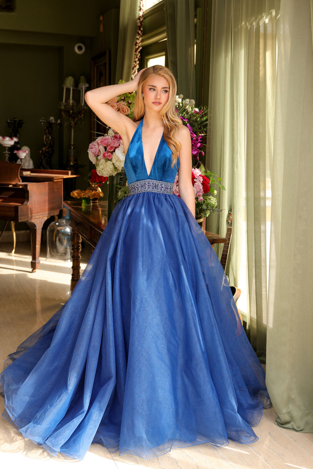 Ava Presley 39580 prom dress images. Ava Presley 39580 is available in these colors: Burgundy Fuchsia, Royal, Peacock Blue, Fuchsia.