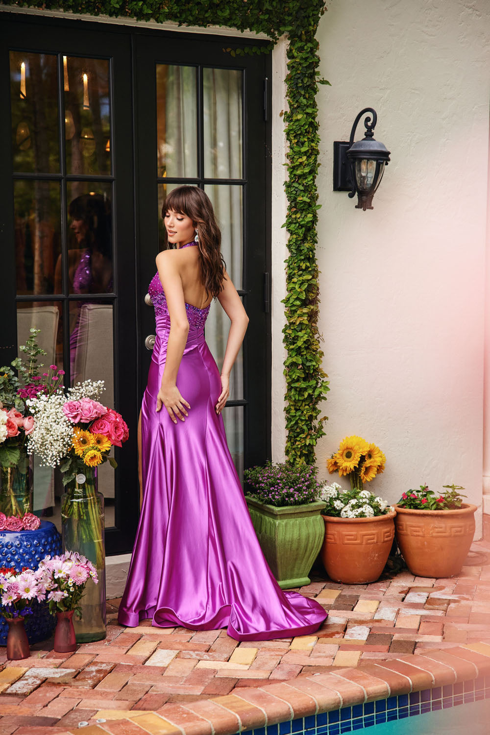 Ava Presley 40015 prom dress images. Ava Presley 40015 is available in these colors: Violet,Emerald,Metallic Blush,Silver.