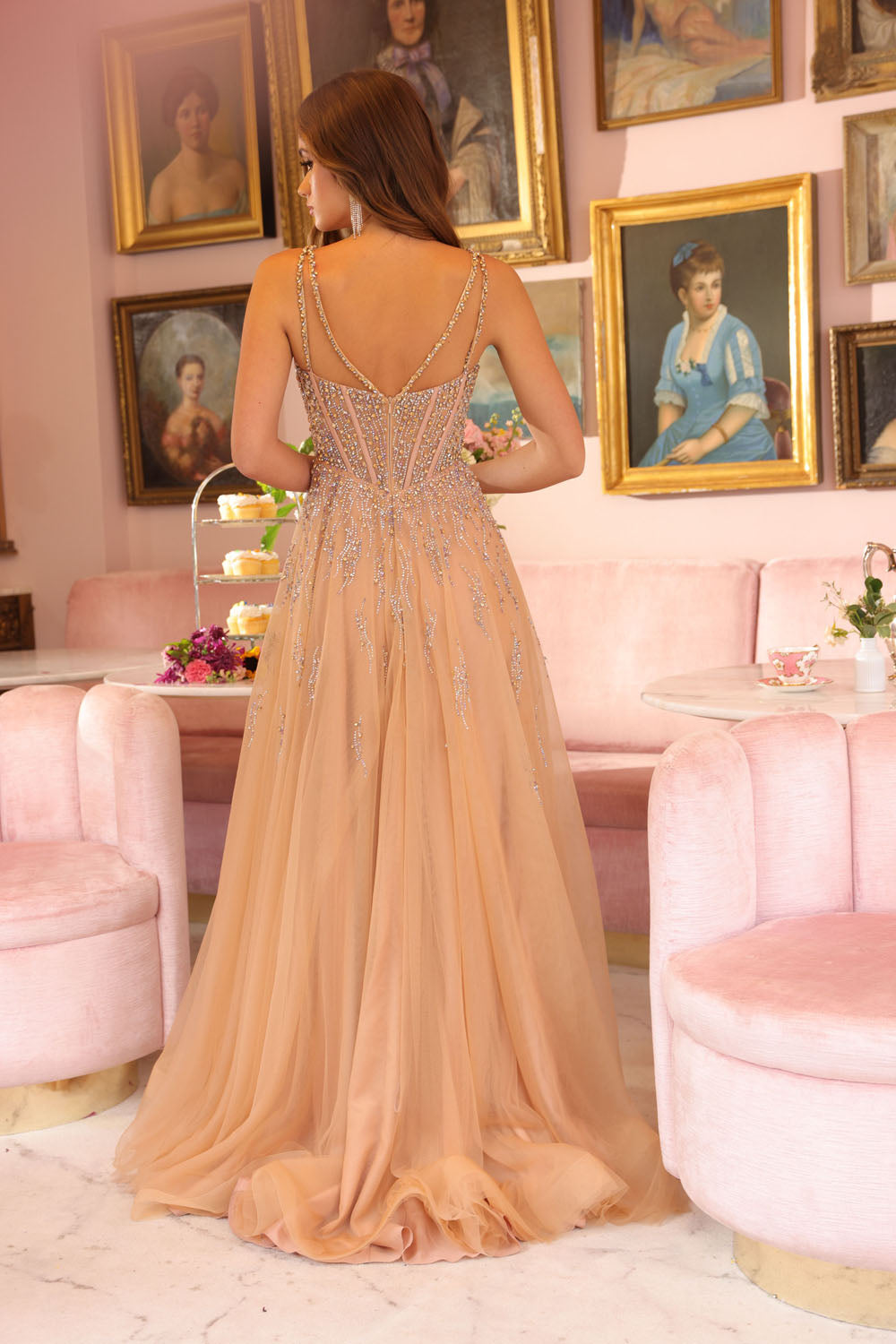 Ava Presley 40113 prom dress images.  Ava Presley 40113 is available in these colors: Nude Gold.