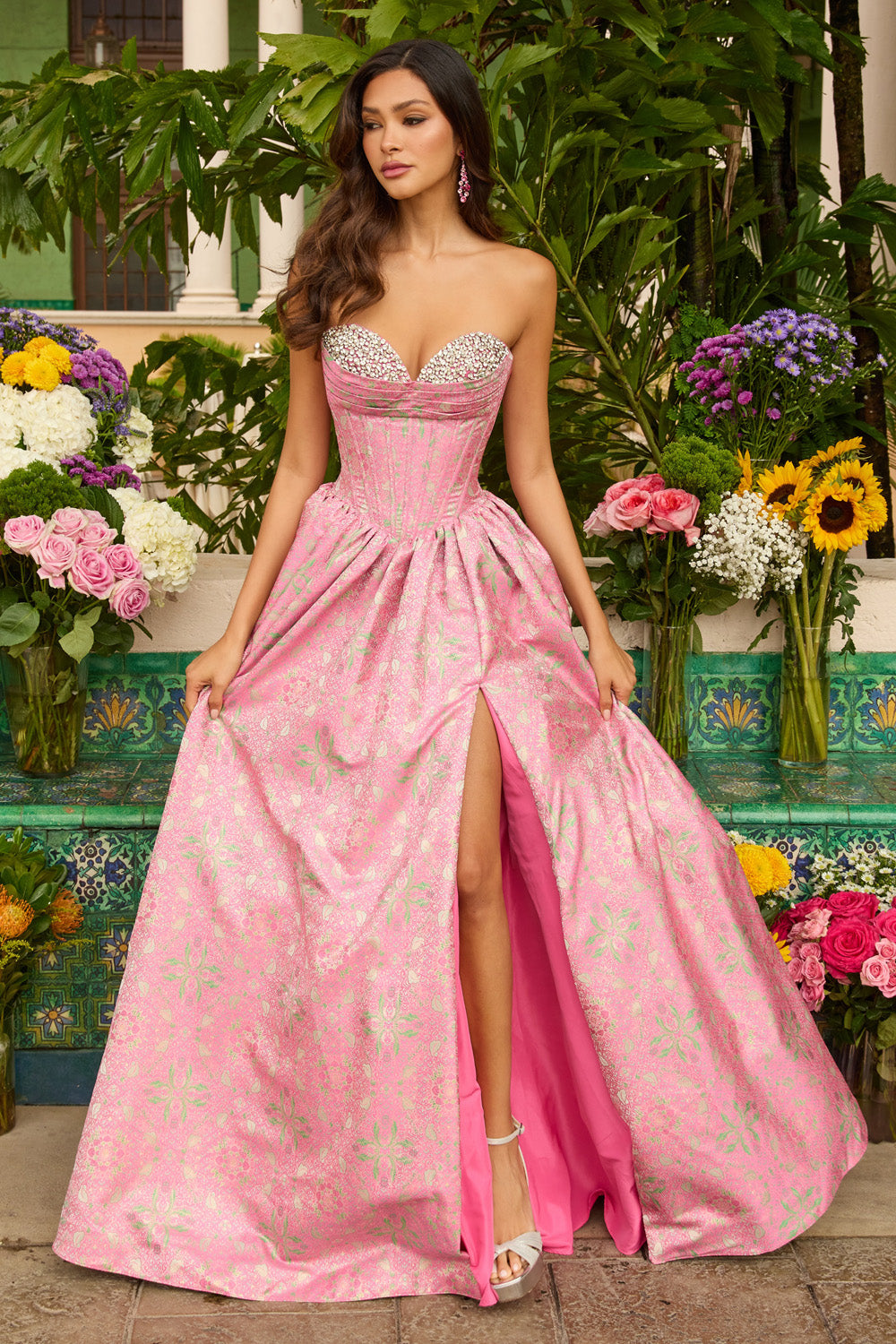 Ava Presley 42318 Hot pink prom dress with a sweetheart neckline and a side slit.