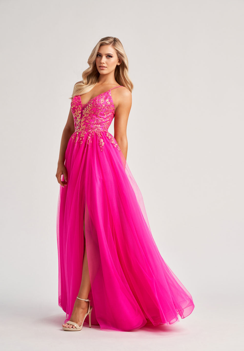 Colette CL8030 prom dress images.  Colette CL8030 is available in these colors: Sunshine, Hot Pink.