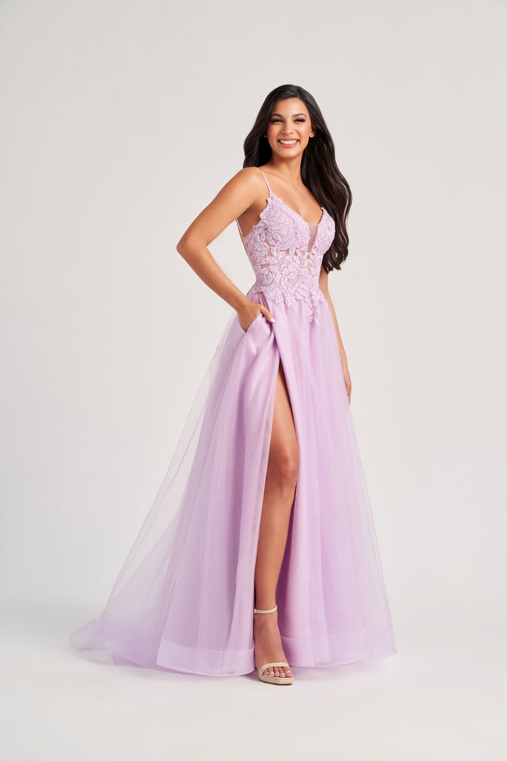 Colette CL8100 prom dress images.  Colette CL8100 is available in these colors: Lilac, Pink, Light Blue.