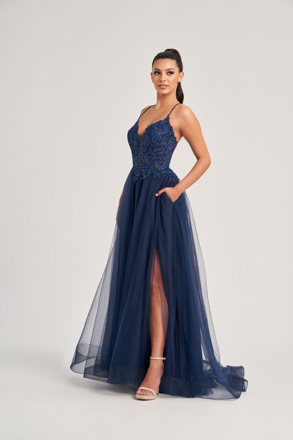 Colette CL8320 prom dress images.  Colette CL8320 is available in these colors: Navy Blue, Black.