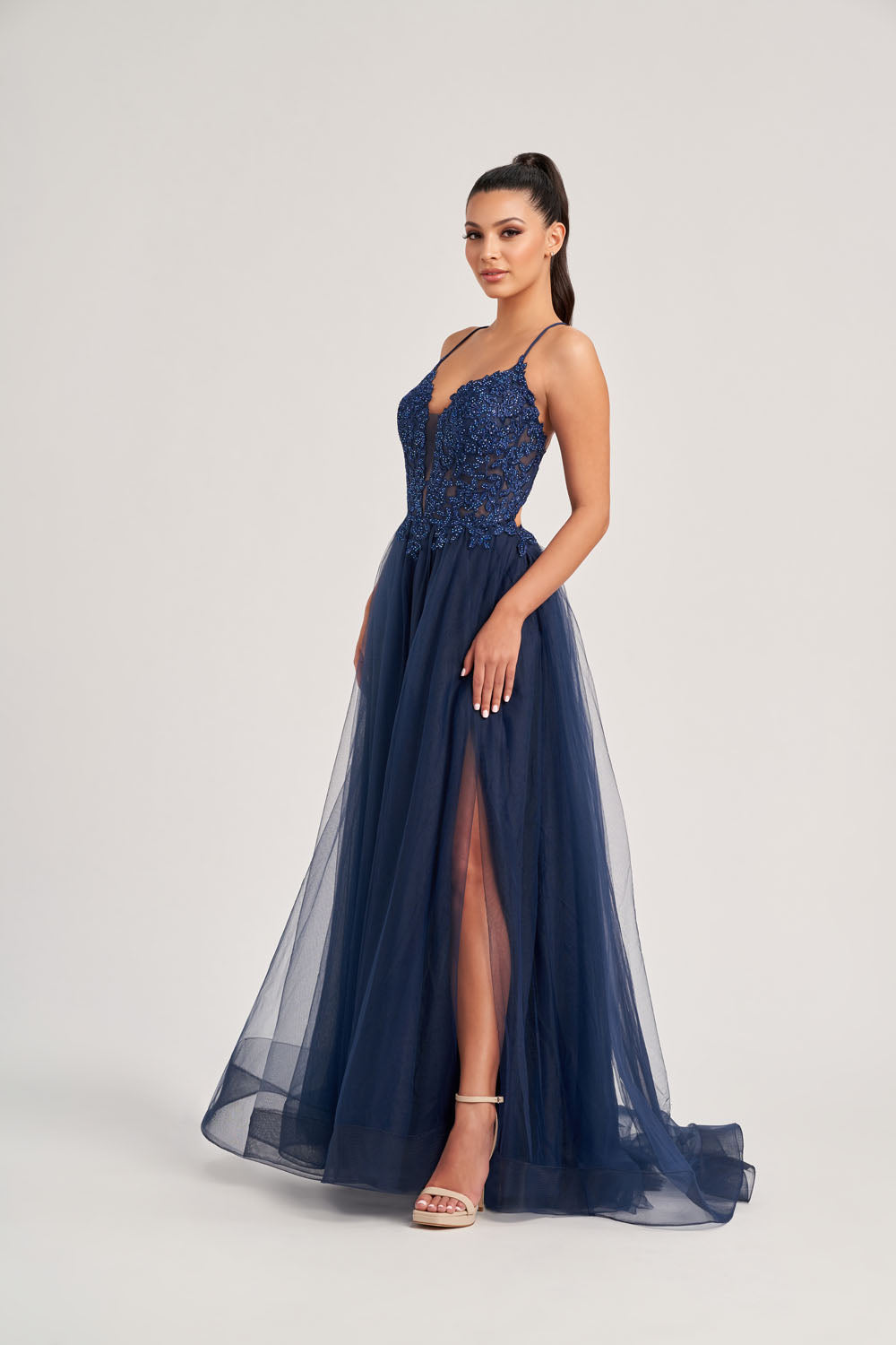 Colette CL8320 prom dress images.  Colette CL8320 is available in these colors: Navy Blue, Black.