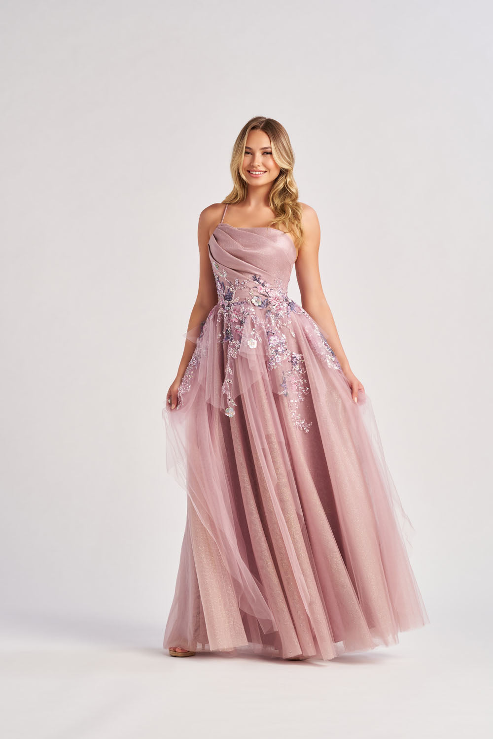 Colette CL8400 prom dress images.  Colette CL8400 is available in these colors: Dusty Lilac Multi, Champagne Multi.
