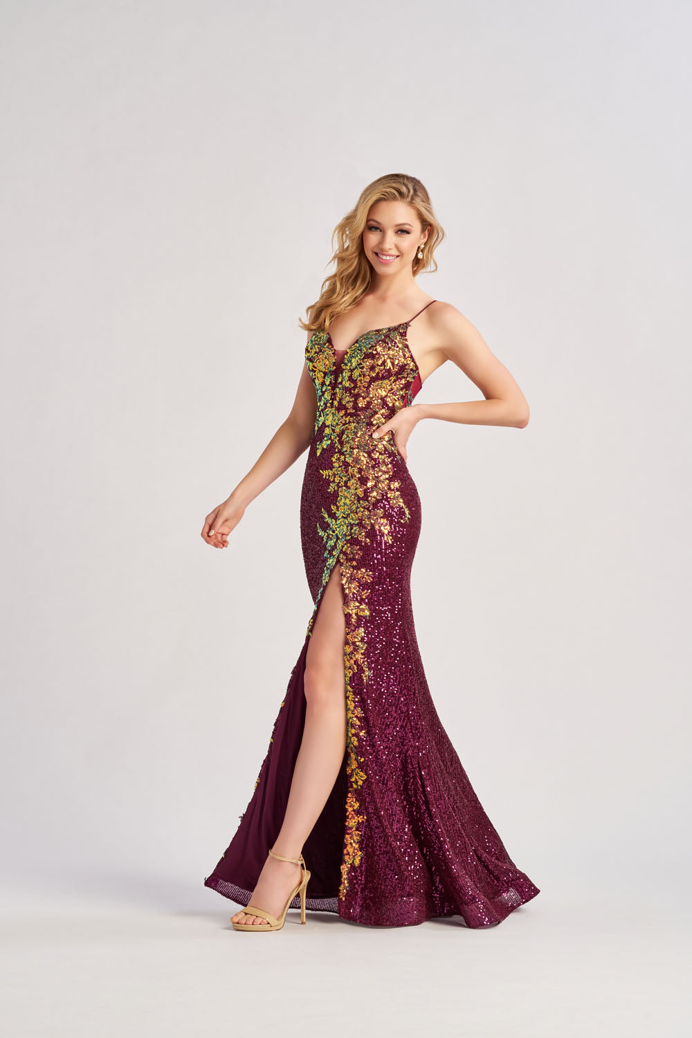 Colette CL8425 prom dress images.  Colette CL8425 is available in these colors: Black Silver, Emerald, Wine.