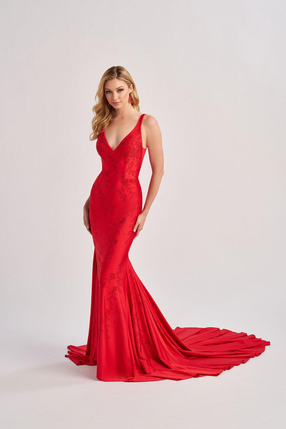 Colette CL8475 prom dress images.  Colette CL8475 is available in these colors: Cloud Blue, Candy Apple.