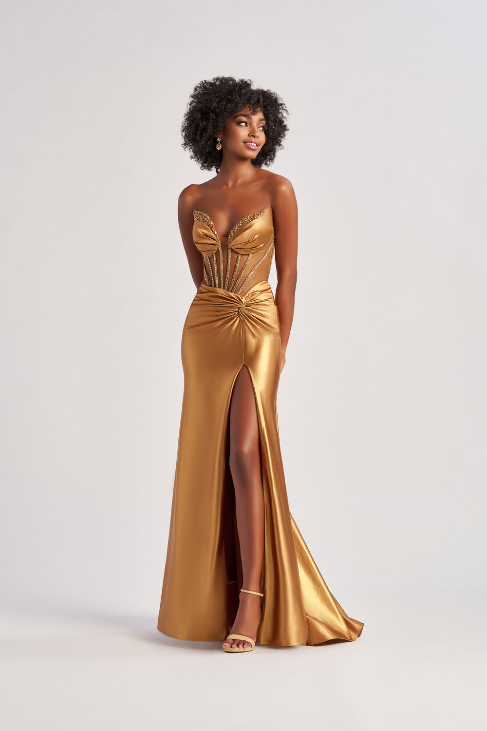 Colette CL8560 prom dress images.  Colette CL8560 is available in these colors: Bronze, Dusty Blue, Dusty Pink.