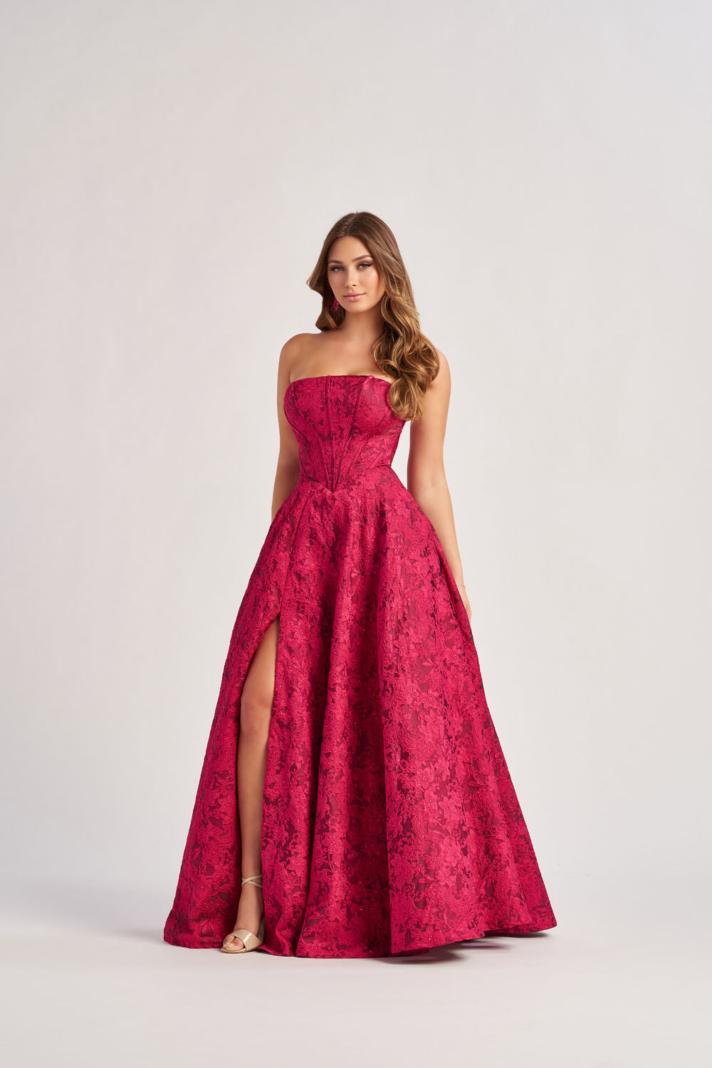 Colette CL8675 prom dress images.  Colette CL8675 is available in these colors: Purple, Fuchsia, Emerald.