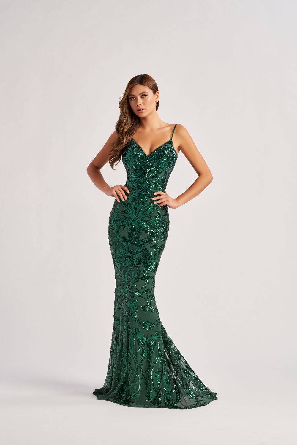Colette CL8685 prom dress images.  Colette CL8685 is available in these colors: Red, Emerald, Periwinkle.