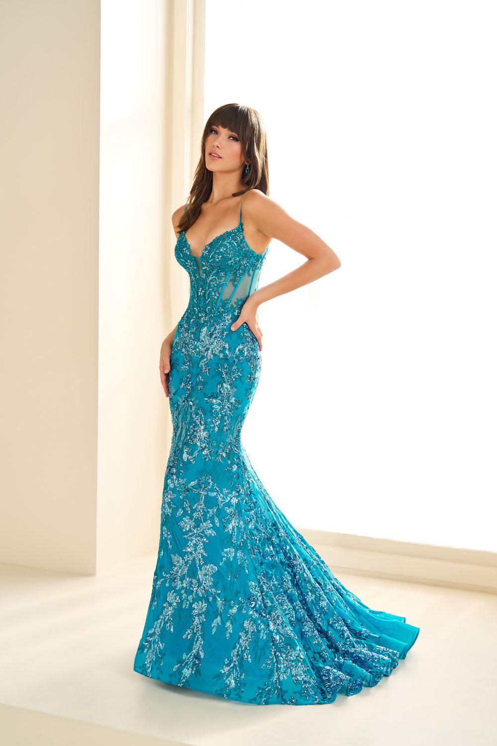 Ellie Wilde EW36003 mermaid prom dress images. Ellie Wilde EW36003 is available in these colors: Red, Dusk, Navy Blue, Emerald, Cerulean Blue, Hot Pink, Black.