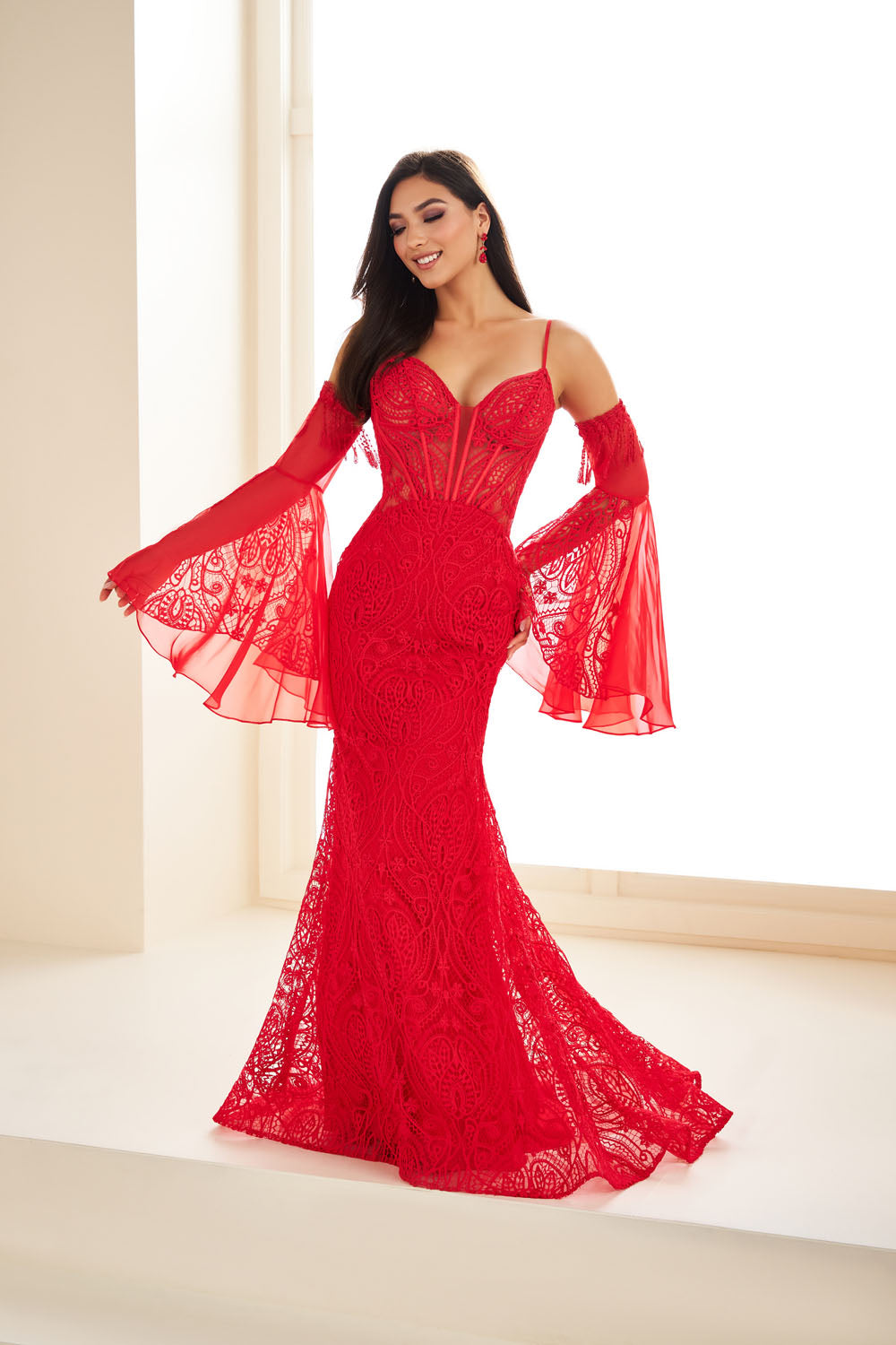 Ellie Wilde EW36030 mermaid prom dress images. Ellie Wilde EW36030 is available in these colors: Ivory Nude, Red, Royal Blue, Black Nude.