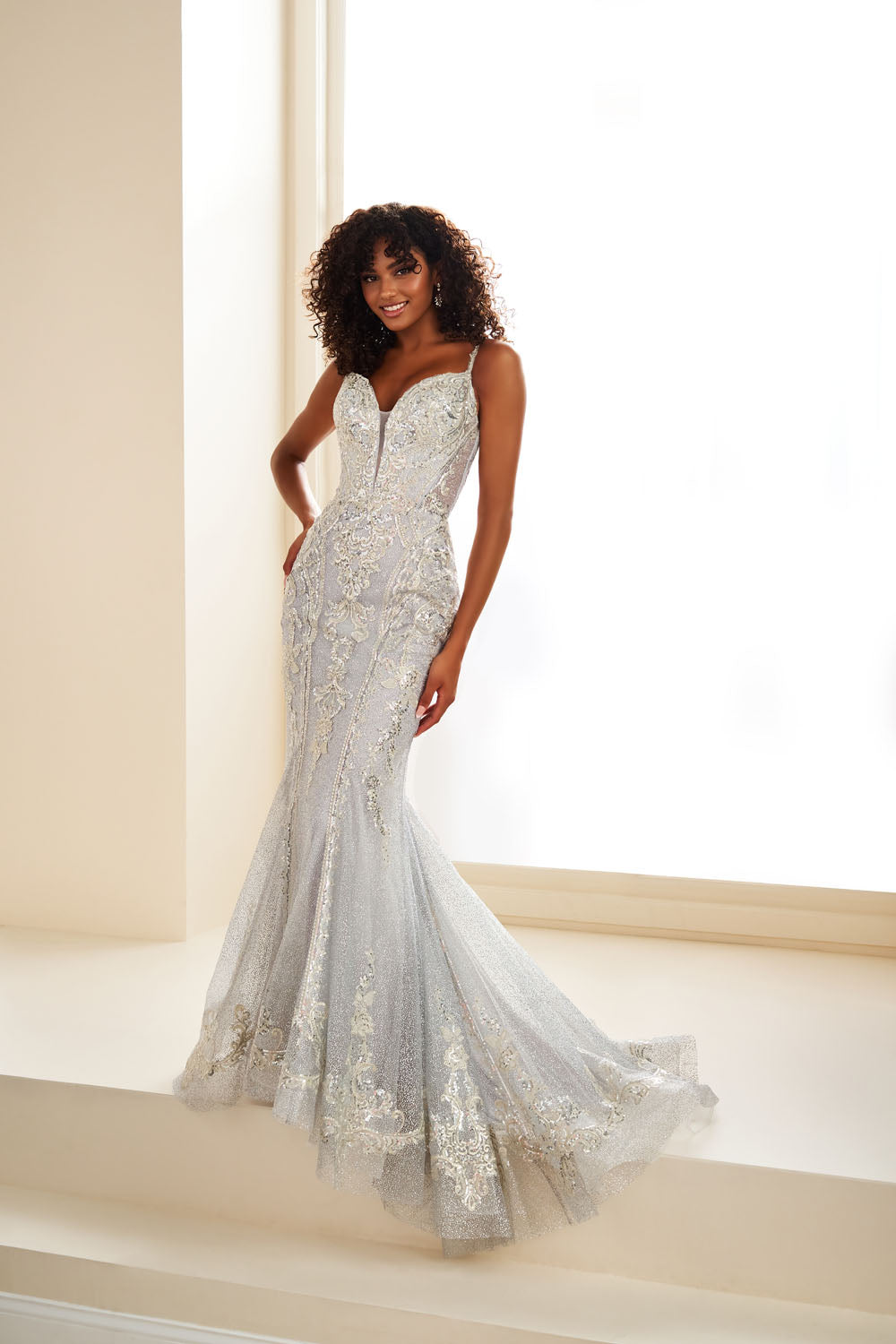 Ellie Wilde EW36056 mermaid prom dress images.  Ellie Wilde EW36056 is available in these colors: Gold, Silver.