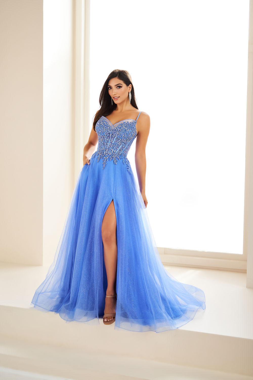 Ellie Wilde EW36066 a-line prom dress images. Ellie Wilde EW36066 is available in these colors: Emerald, Blue Moon.