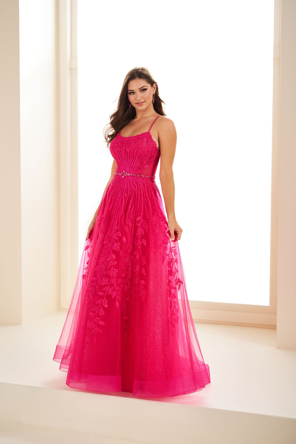 Ellie Wilde EW36068 a-line prom dress images. Ellie Wilde EW36068 is available in these colors: Emerald, Strawberry, Silver Nude, Lilac, Fuschia.