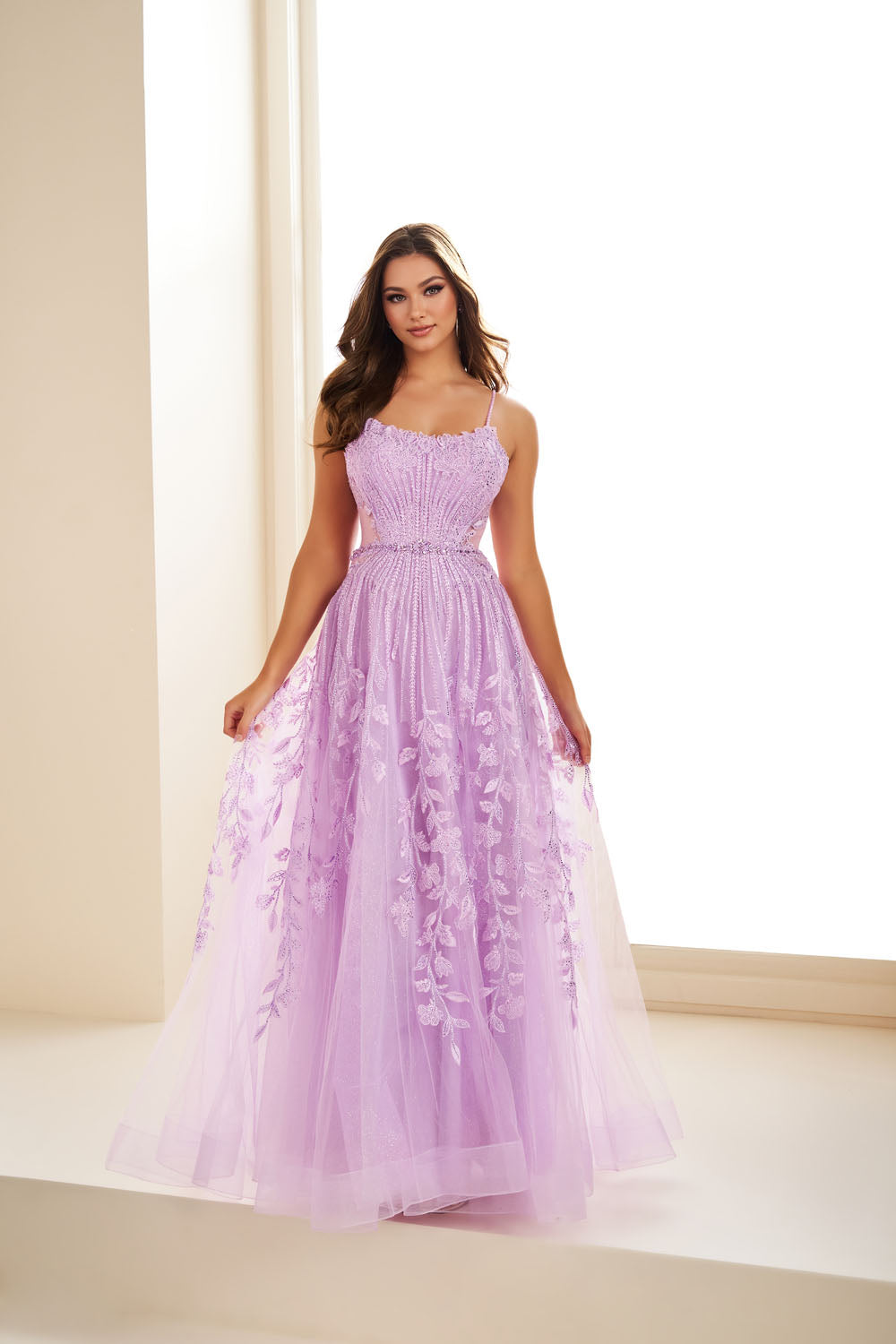 Ellie Wilde EW36068 a-line prom dress images. Ellie Wilde EW36068 is available in these colors: Emerald, Strawberry, Silver Nude, Lilac, Fuschia.