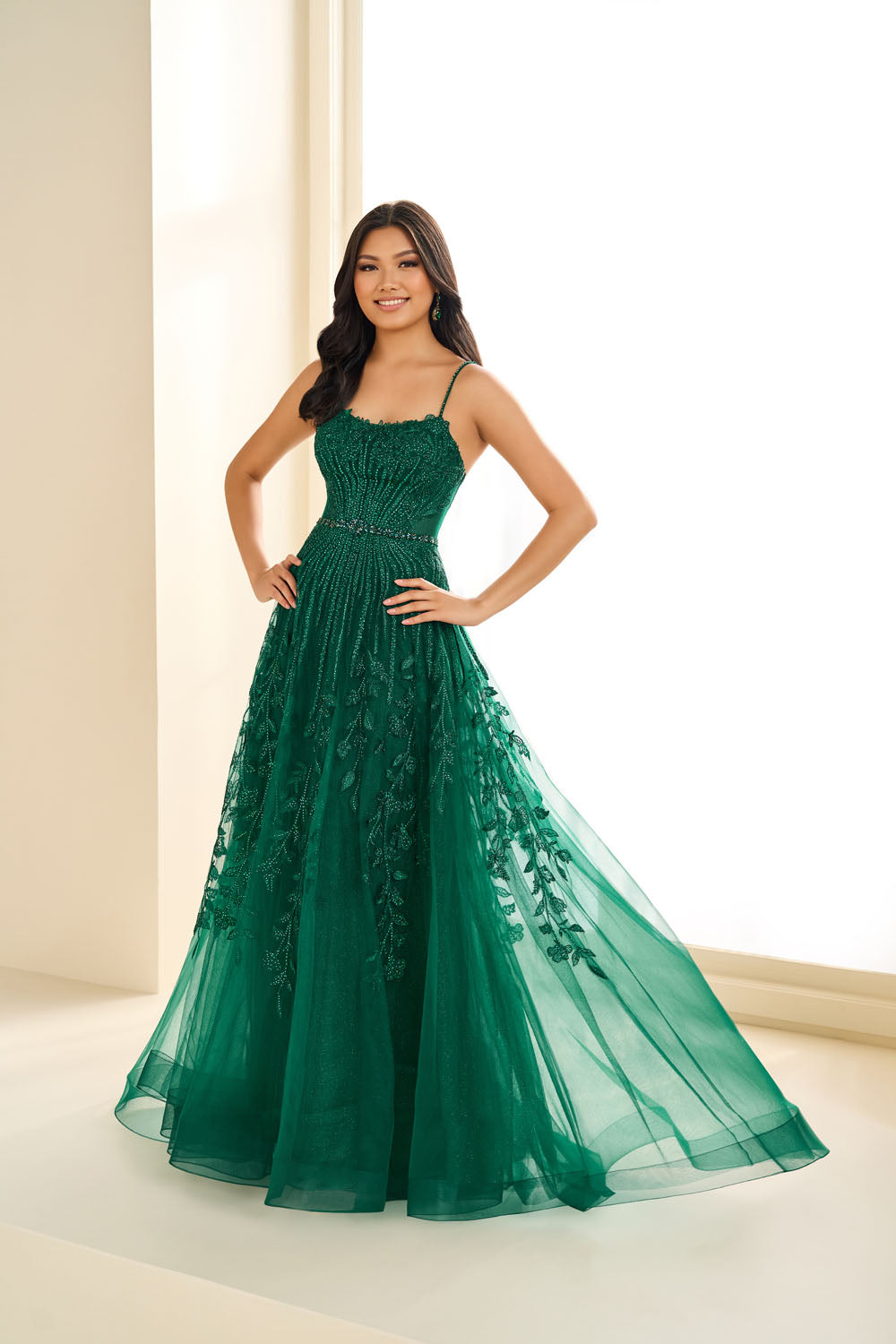 sachin and babi light blue dress Luxury A-line Embroidery Beaded Dark Green Long Prom Dresses Modest Ev –  SELINADRESS main image 0