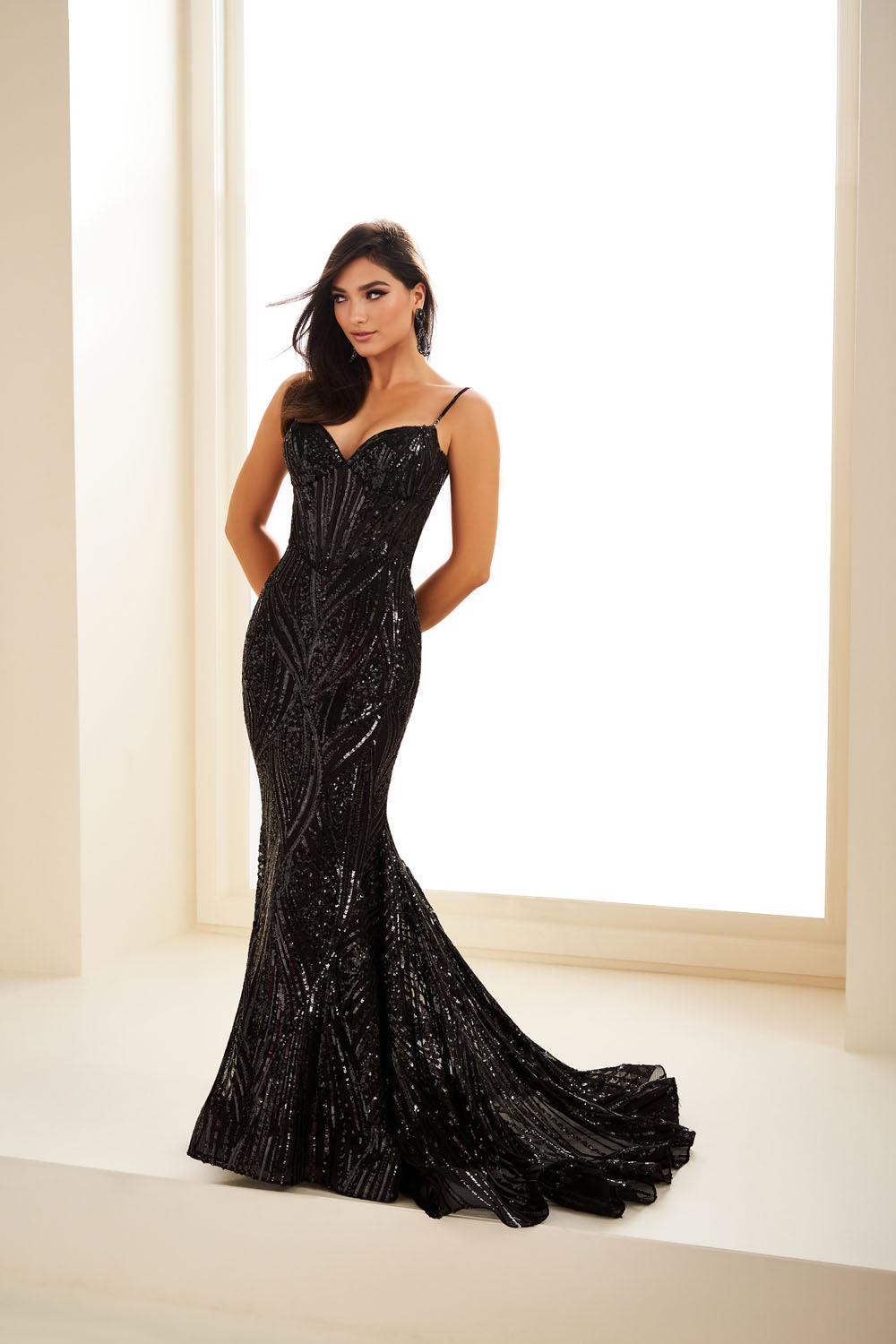 Ellie Wilde EW36102 mermaid prom dress images. Ellie Wilde EW36102 is available in these colors: Black, Emerald, Dusk, Royal Blue, Light Blue, Gold, Dark Purple, Ruby.