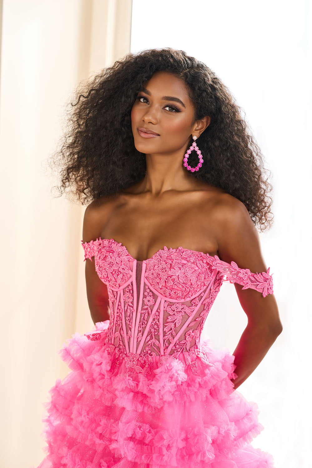 Ellie Wilde EW36201 ball gown prom dress images. Ellie Wilde EW36201 is available in these colors: Barbie Pink, Periwinkle.