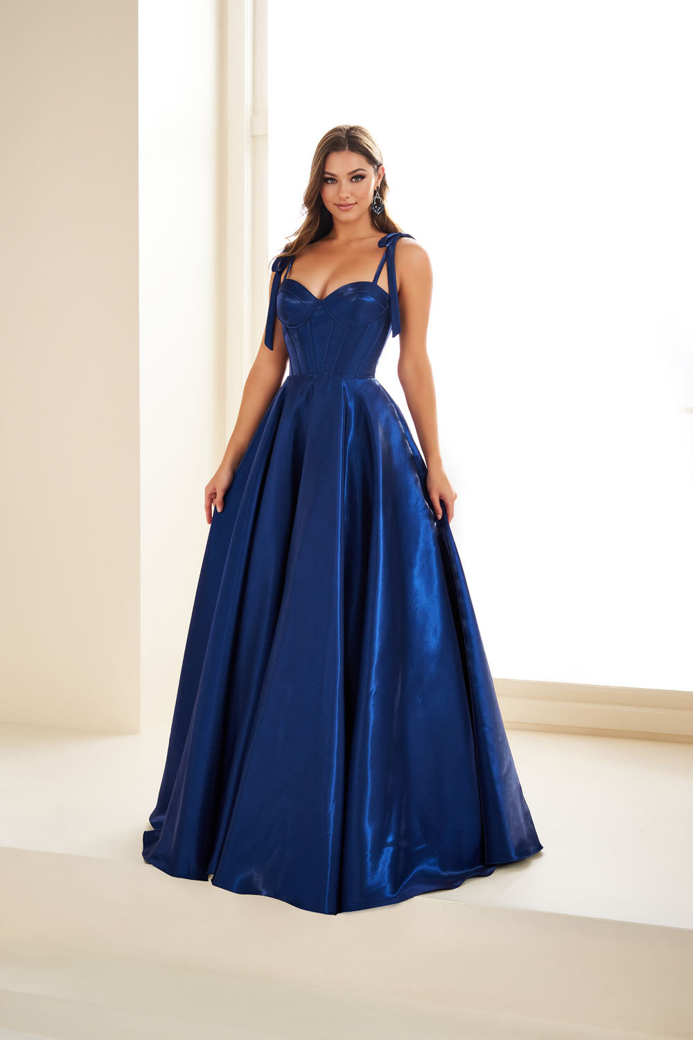 Ellie Wilde EW36210 ball gown prom dress images.  Ellie Wilde EW36210 is available in these colors: Red, Light Rose, Navy Blue, Diamond White.