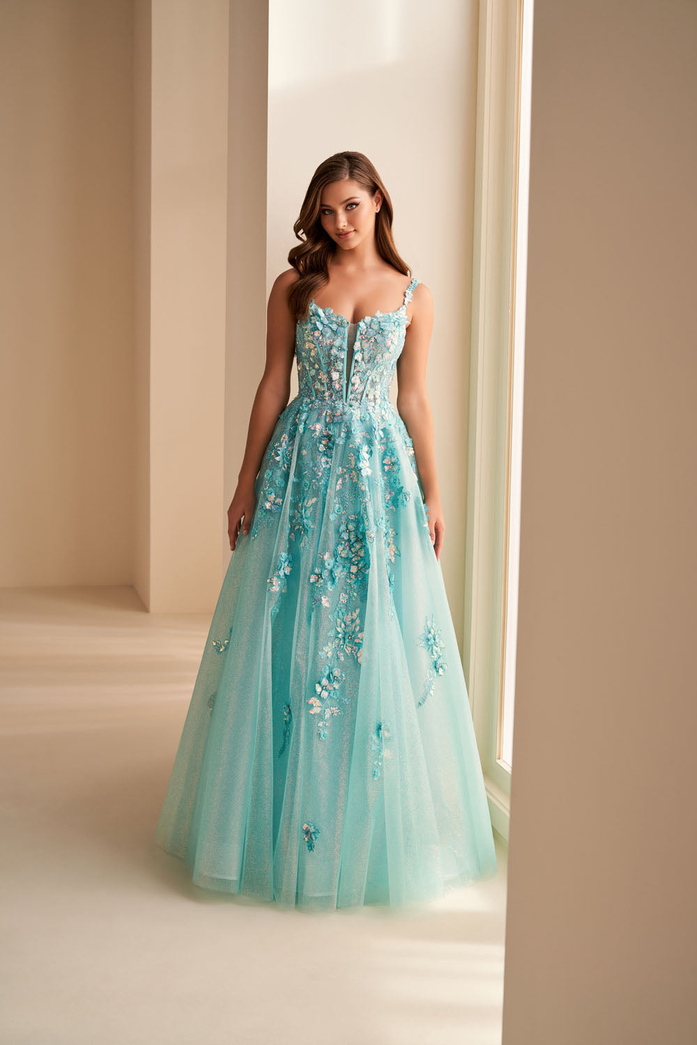 Ellie Wilde EW36213 a-line prom dress images.  Ellie Wilde EW36213 is available in these colors: Blush, Wintermint.
