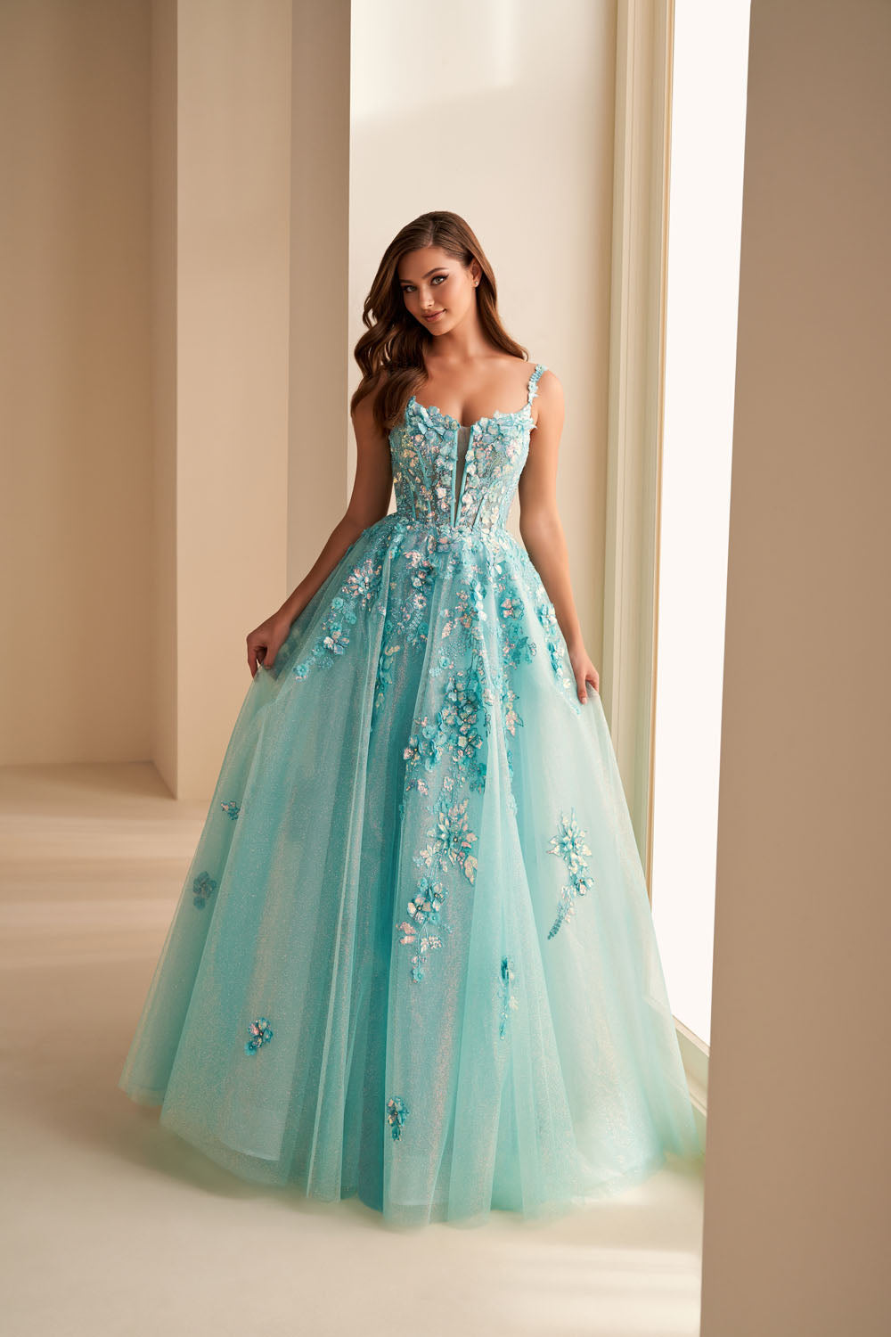 Ellie Wilde EW36213 a-line prom dress images.  Ellie Wilde EW36213 is available in these colors: Blush, Wintermint.
