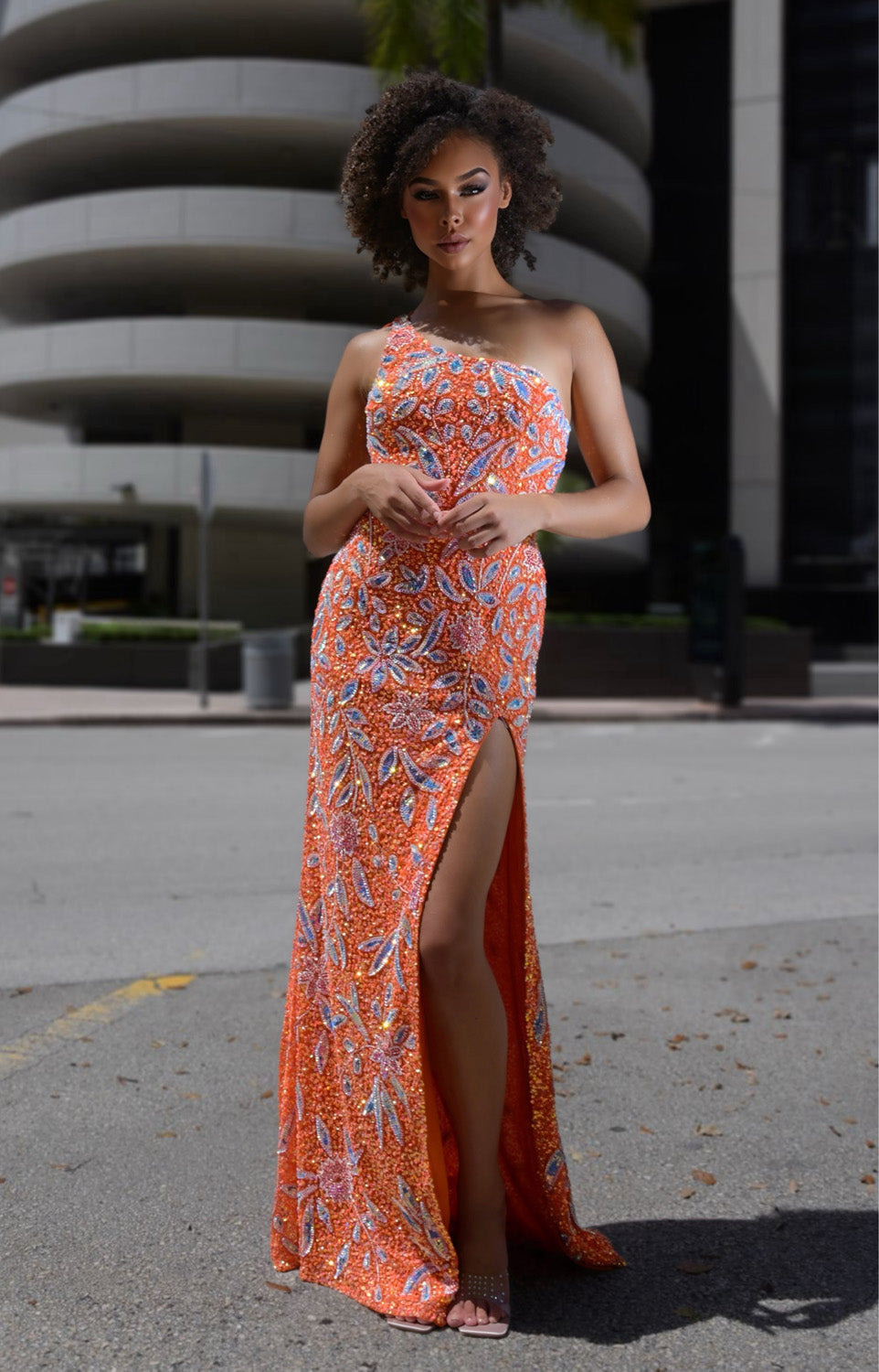 orange fitted dresses Tight Long Jersey Prom Dress with Strappy Open Back Bright Orange / 6