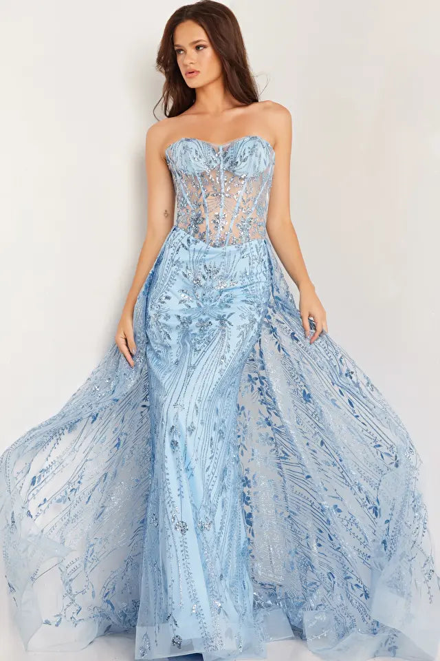 Jovani 26113 prom dresses come in the following colors: Gold and Light Blue.