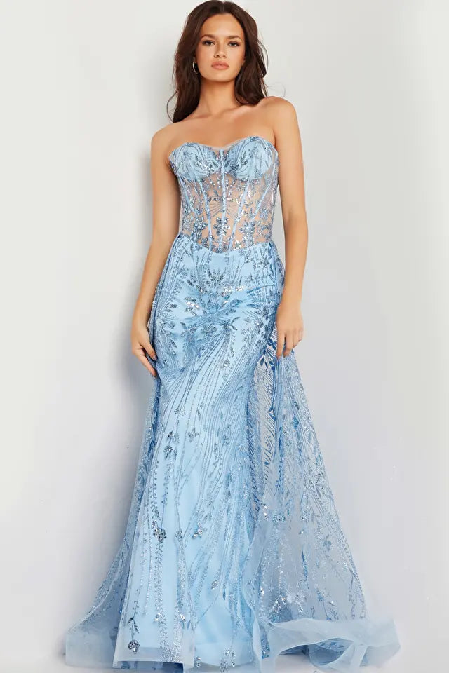 Jovani 26113 prom dresses come in the following colors: Gold and Light Blue.