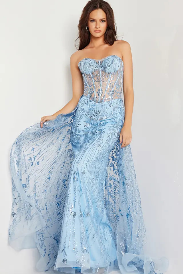 Jovani 26113 prom dresses come in the following colors: Gold and Light Blue.