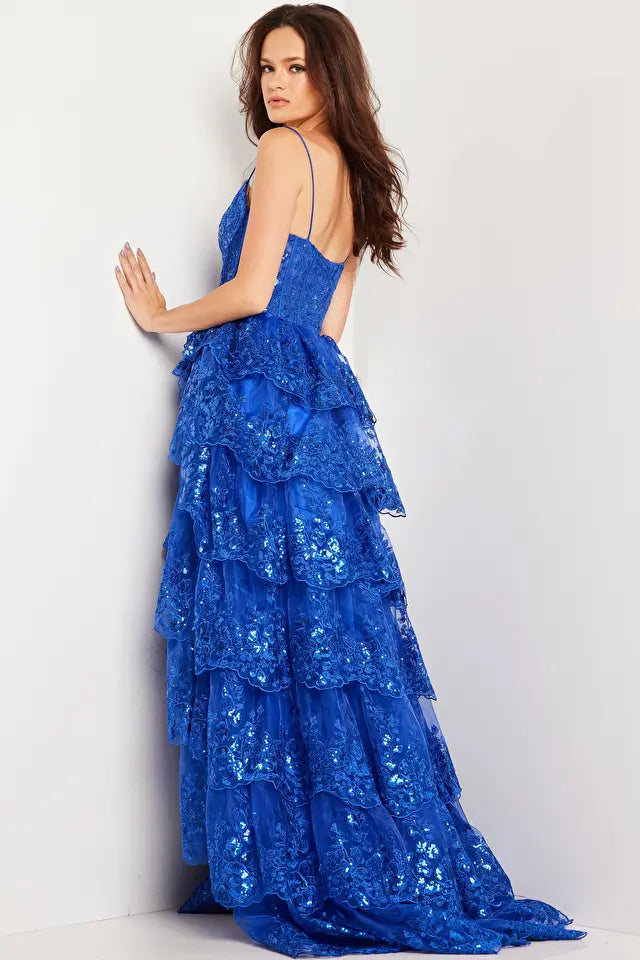 Jovani 38144 prom dresses come in the following colors: Black, Royal, Blush, Red, Hot Pink, Ivory, Light Blue.