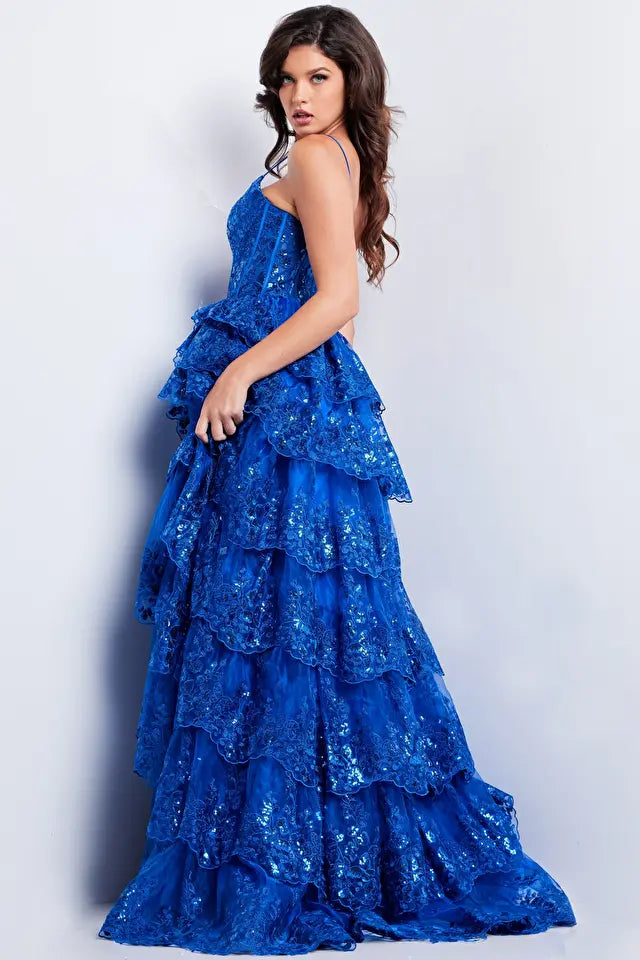 Jovani 38144 prom dresses come in the following colors: Black, Royal, Blush, Red, Hot Pink, Ivory, Light Blue.