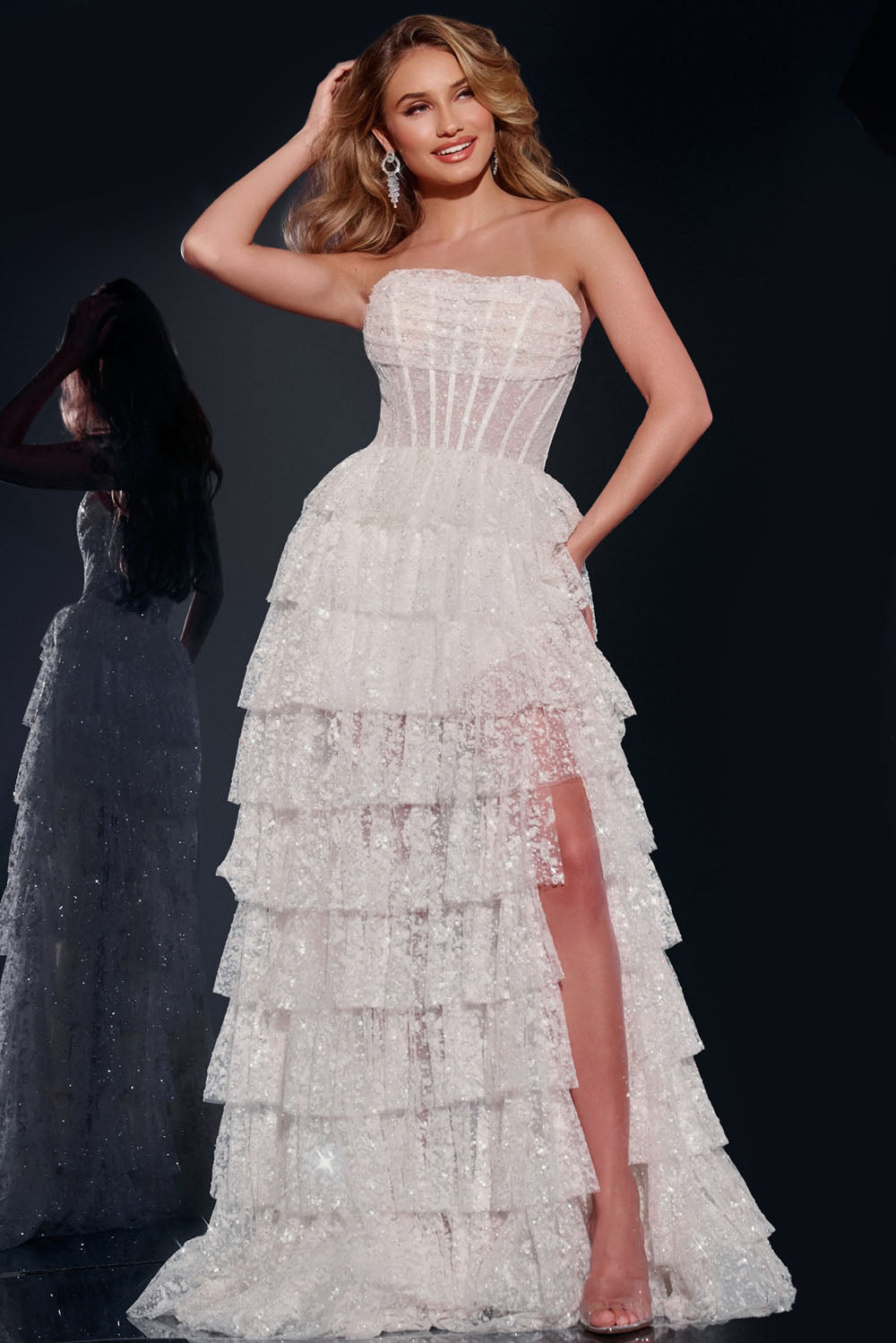jovani pink and white dress Jovani 09740 White Pink Spaghetti Strap Tie Back Homecoming Dress