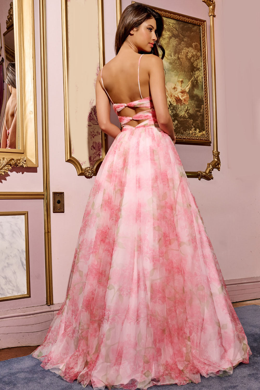 Jovani 40402 prom dress images. Jovani 40402 is available in these colors: Red Print, Blue Print, Black.