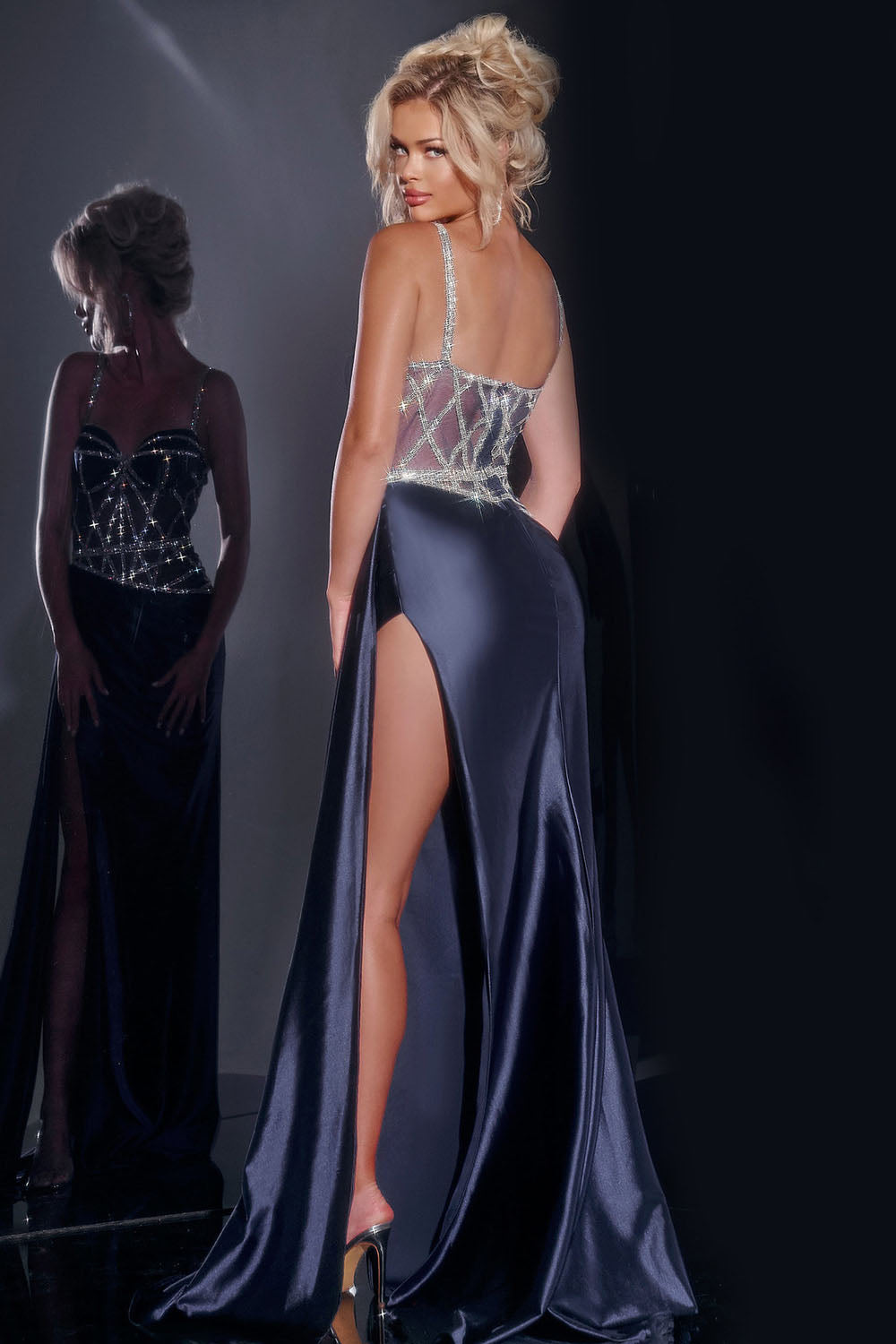 Jovani 40506 prom dress images. Jovani 40506 is available in these colors: Navy, Emerald, Off White, Black, Wine.