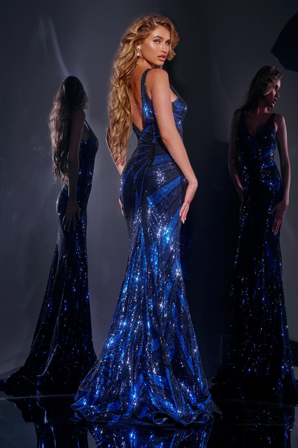 Jovani 40766 prom dress images. Jovani 40766 is available in these colors: Navy Royal, Ivory Gold Silver, Pink.