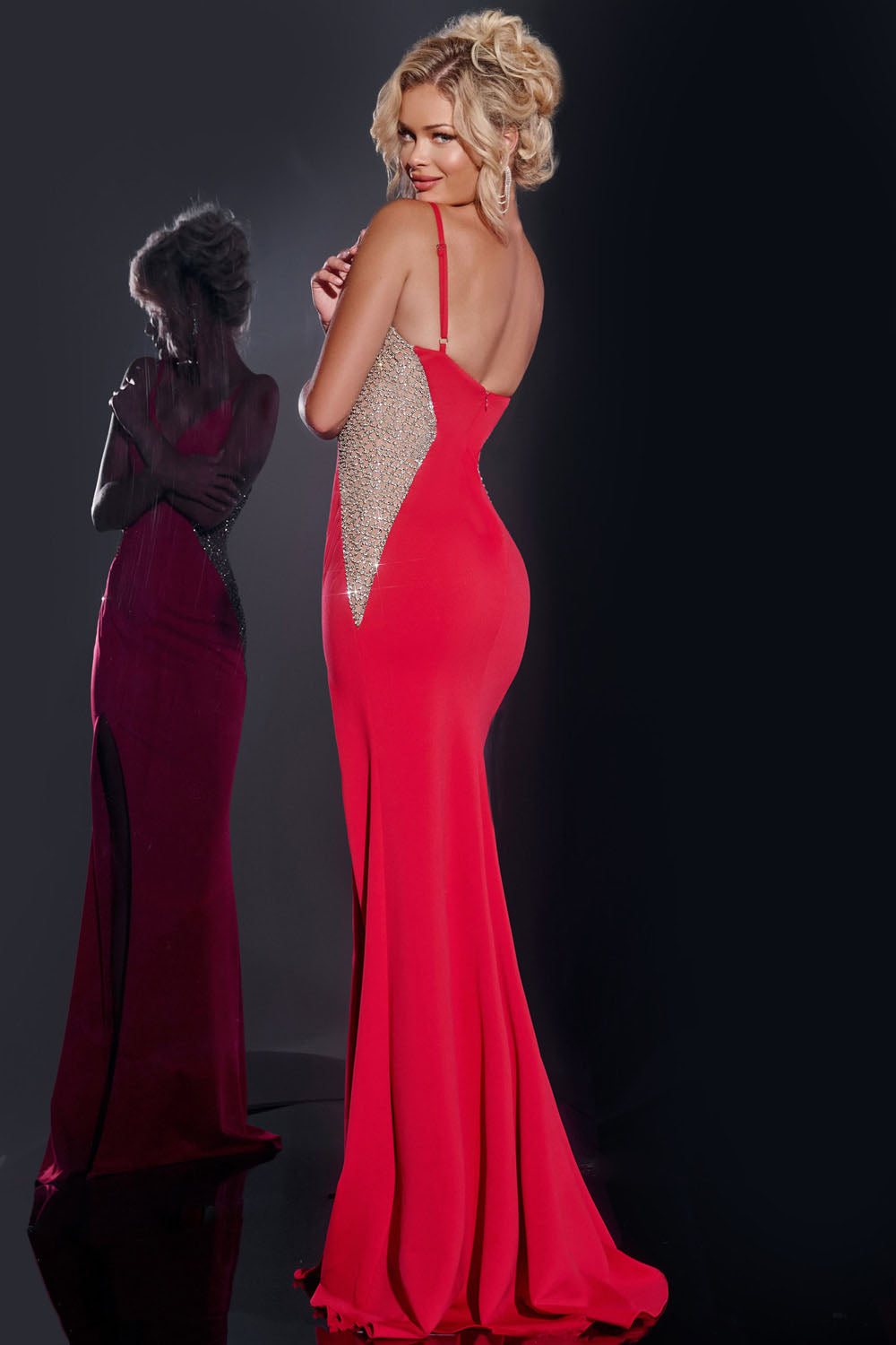 Jovani 42002 prom dress images. Jovani 42002 is available in these colors: Red, Turquoise, Black.