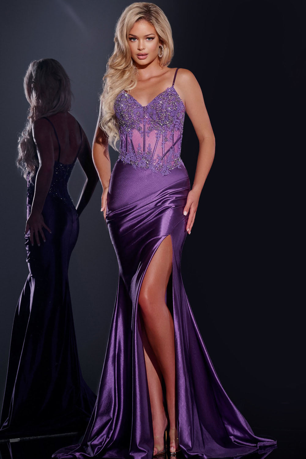 Jovani 42259 prom dress images. Jovani 42259 is available in these colors: Purple, Slate, Black, Lilac.