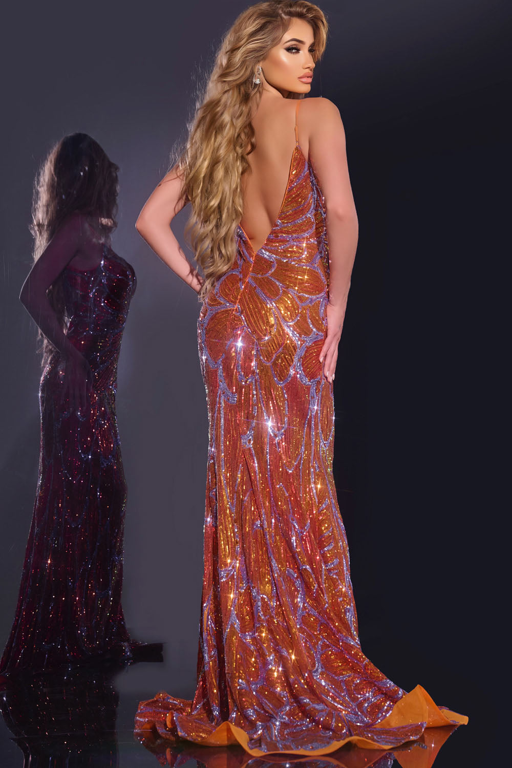 Jovani 42600 prom dress images. Jovani 42600 is available in these colors: Orange Lilac, Royal, Black Gold.