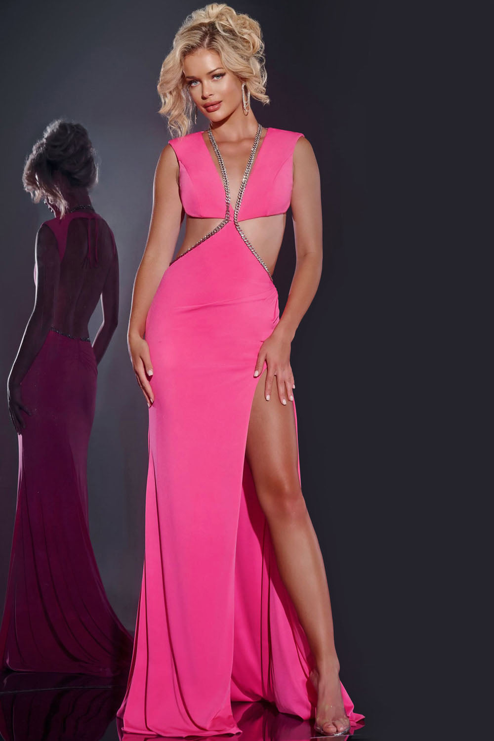 Jovani 42675 prom dress images. Jovani 42675 is available in these colors: Hot Pink, Royal, Black, White.