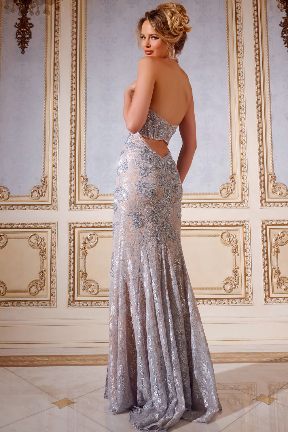Jovani 43098 prom dress images. Jovani 43098 is available in these colors: Silver, Black, Burgundy.