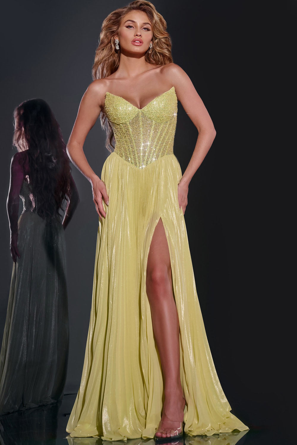 Jovani 43115 prom dress images. Jovani 43115 is available in these colors: Light Green, Navy.