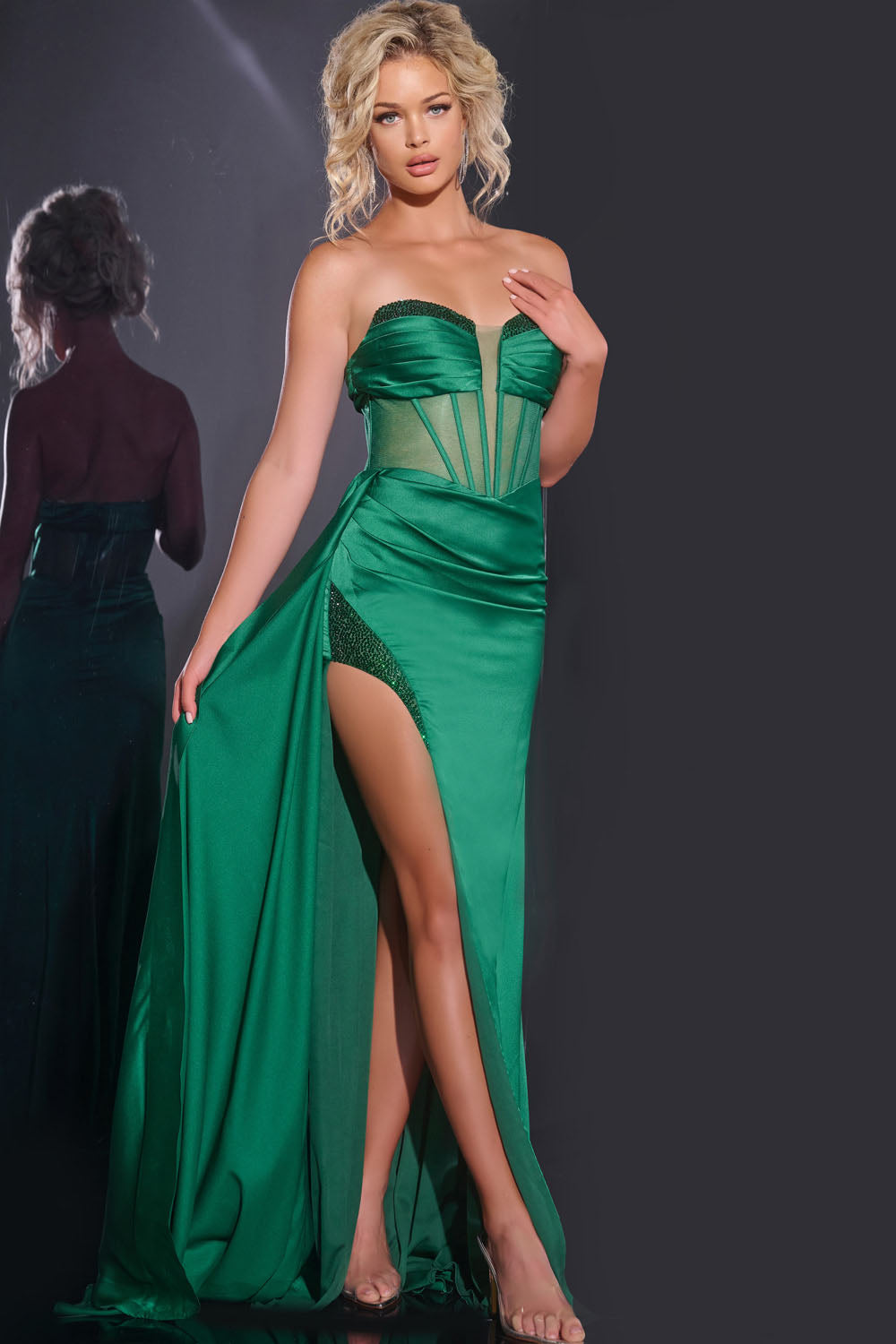 Jovani 43157 prom dress images.  Jovani 43157 is available in these colors: Emerald, Blush.