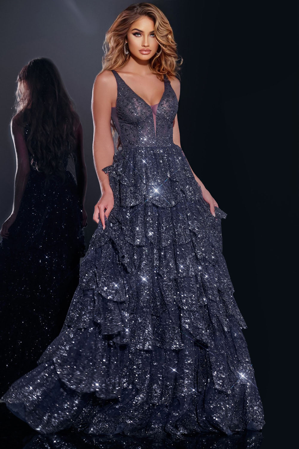 Jovani 43198 prom dress images.  Jovani 43198 is available in these colors: Navy, Off White, Light Blue, Red.