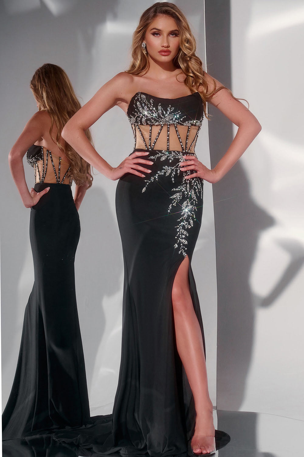 Jovani 43246 prom dress images. Jovani 43246 is available in these colors: Black, Light Blue, Red.