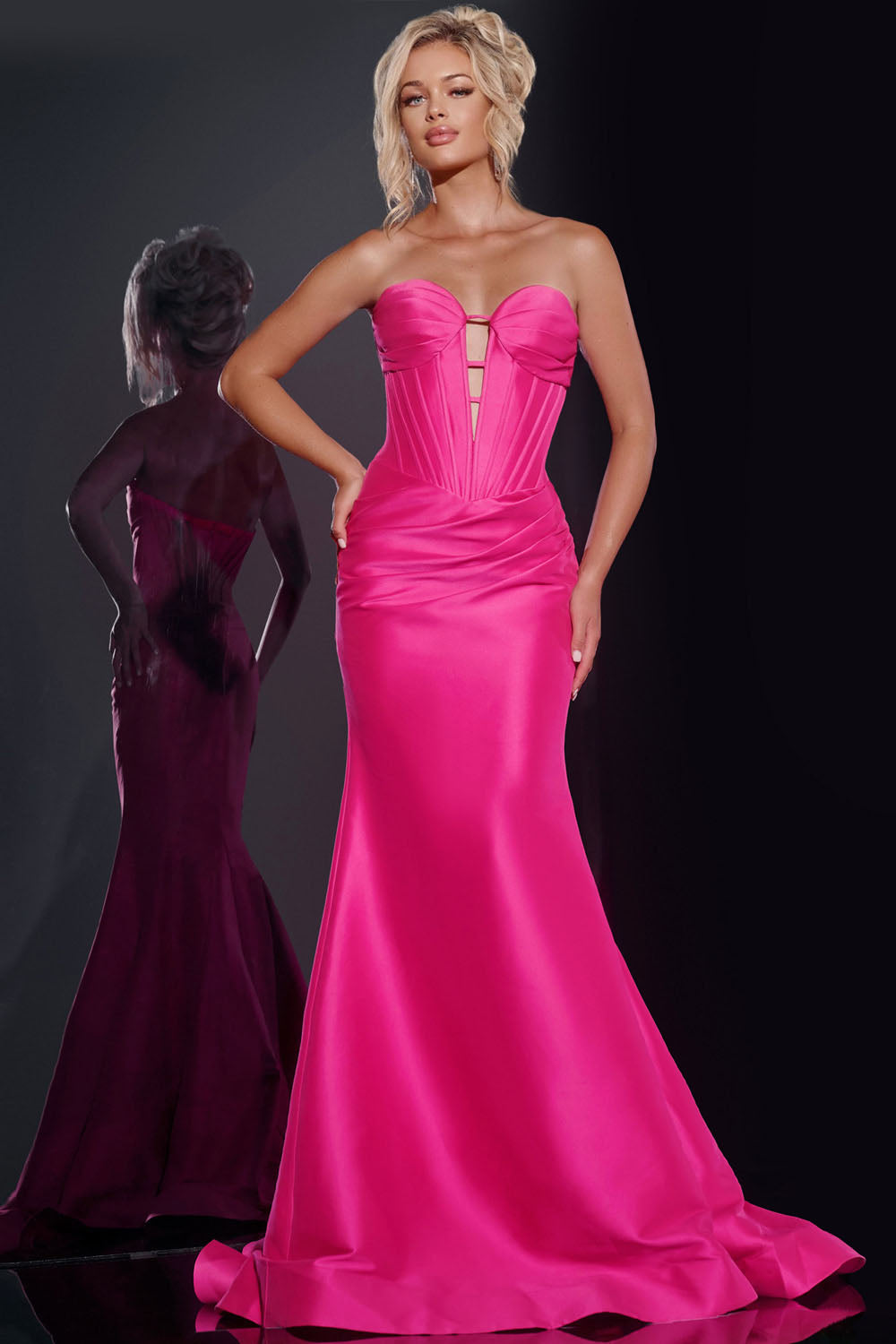 Jovani 43350 prom dress images.  Jovani 43350 is available in these colors: Fuchsia, Black, Indigo, Red.
