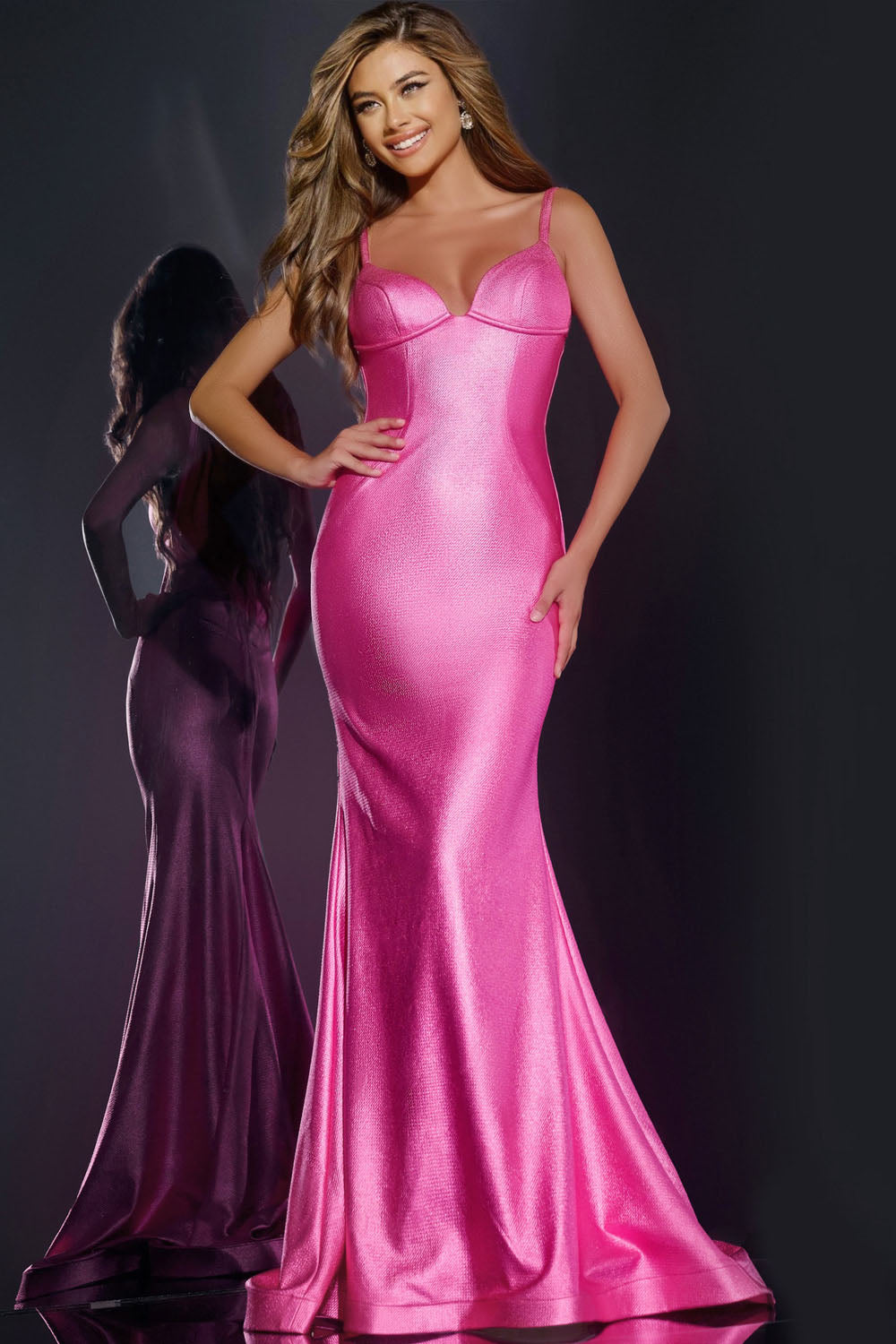 Jovani 43443 prom dress images.  Jovani 43443 is available in these colors: Hot Pink, Green, Black, Champagne.